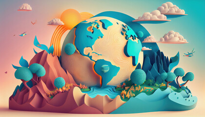 Fototapeta na wymiar World environment and earth day concept 3D illustration. Generative AI.