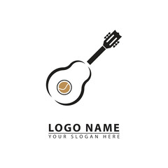 guitar and coffee beans vector logo icon.