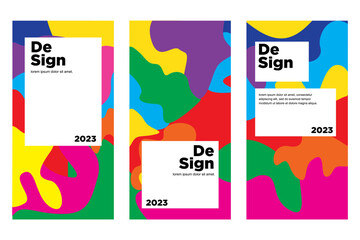 modern set of cards with abstract shape and colorful object