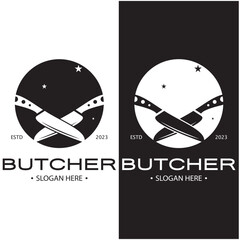 Naklejka premium butcher knife vintage logo illustration,chef knife logo template,for business,badges,restaurants,abattoirs,butcher shops,cafes,brands,and knife shops.With modern simple minimalist vector concept.