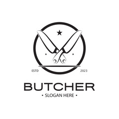 butcher knife vintage logo illustration,chef knife logo template,for business,badges,restaurants,abattoirs,butcher shops,cafes,brands,and knife shops.With modern simple minimalist vector concept.