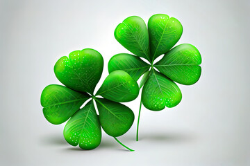 Realistic green clovers isolated on transparent background. Saint Patricks Day. Vector illustration, on the white background, realistic. Generative Ai