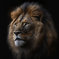 lion head on black background, portrait. generative AI