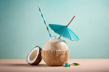 Tropical coconut juice cocktail drink. Generative ai - obrazy, fototapety, plakaty