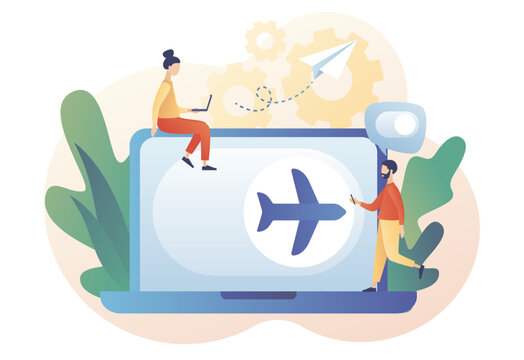 Flight mode button on laptop. Airplane mode concept. Info notification in air plane. Modern flat cartoon style. Vector illustration on white background
