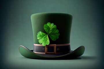 St patricks day green leprechaun hat with clover on the corner of the frame sheet. Generative Ai