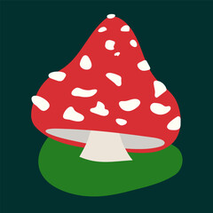 Vector illustration with fly agaric on a green background, little red mushrooms with white spots. Poisonous mushrooms