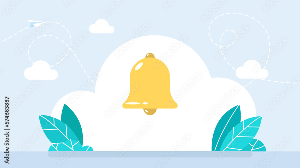 Poster notification golden bell icon. incoming inbox message. ringing bell and notification for clock and s