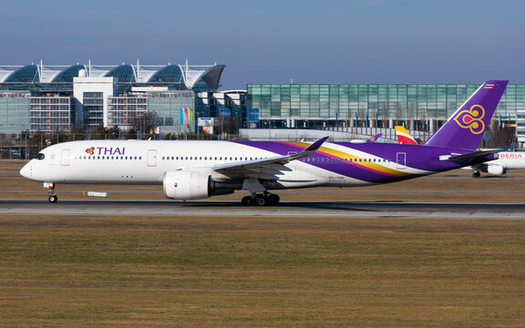 Thai Airways Airbus A350-900 plane - Munich Airport (MUC), February 16, 2023