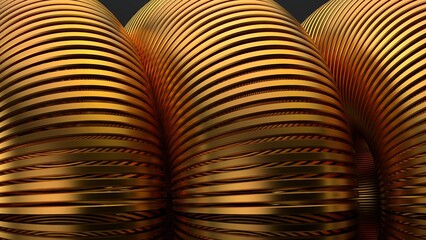 An abstract, dramatic, modern high -quality 3D Rendering graphic design element material with three metal rings of gold and black.