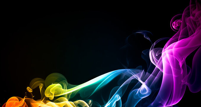 Abstract smoke background.  Bright colorful flowing vivid smoke on black background. Image created with generative ai. 
