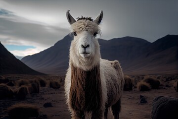 portrait of a llama in the andes mountains on the alti plano, generative ai