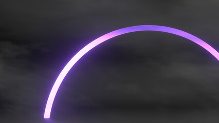 A circular line abstract, dramatic, modern and high -quality 3D Rendering graphic design element material that glows purple smoke