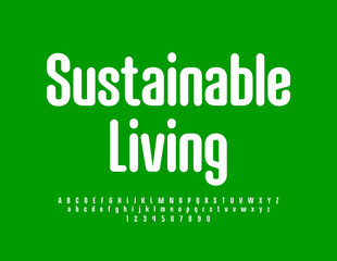 Vector eco concept Sustainable Living with White simple Font. Stylish set of Alphabet Letters, Numbers and Symbols 