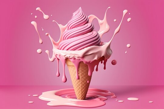 Eggroll ice cream splashed with milk. AI technology generated image