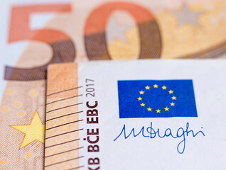 Macro picture of a 50 Euro Banknote. European Currency Concept.