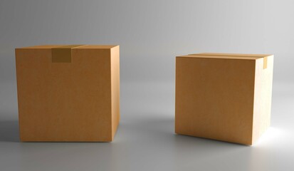 Closed cardboard box taped and isolated on a white background.
3d rendering.