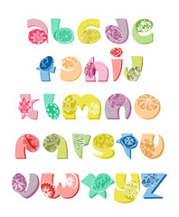 Ethnic Easter alphabet. Decorative letters set from A to Z. Unusual decorative letter. Drawn a traditional Ukrainian pattern with lines. Typographic font for holiday decoration
