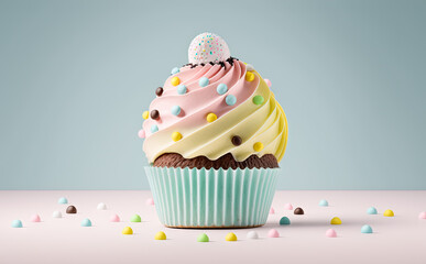 Cupcake with icing - realistic illustration created with Generative AI technology