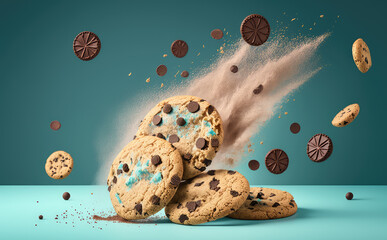 Chocolate cookies illustration created with Generative AI technology