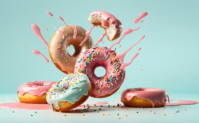 Donuts with icing and sprinkles - illustration created with Generative AI technology