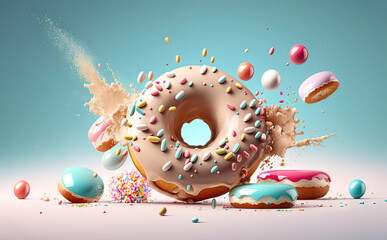 Donut with icing and sprinkles - illustration created with Generative AI technology