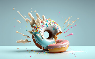 Donut with icing and sprinkles - illustration created with Generative AI technology - obrazy, fototapety, plakaty