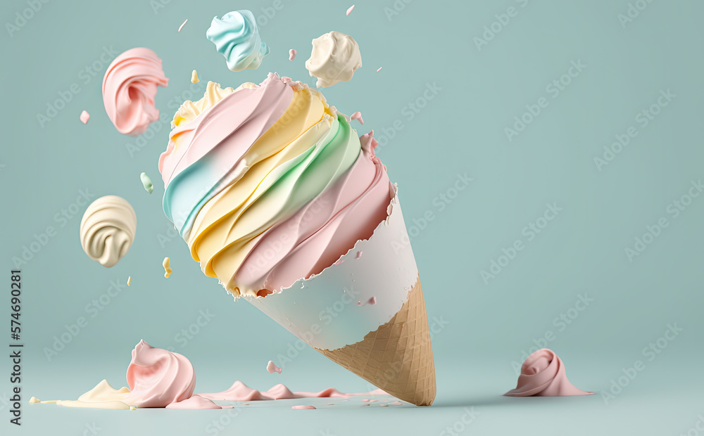 Wall mural ice cream cone - illustration created with generative ai technology