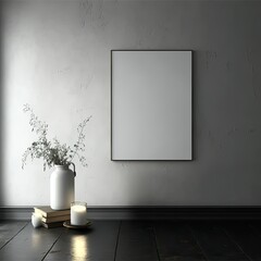A blank canvase in a cozy room to showcase a painting or poster