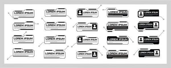 Sets of digital callouts layout template design. Digital callout titles with text boxes templates, frame boxes with text sample in vector elements