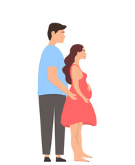Pregnant woman with her partner. Pregnancy resources type, Young beautiful couple vector illustration. Young parents.Future parents, pregnant woman.