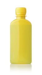 Front view of blank yellow plastic bottle