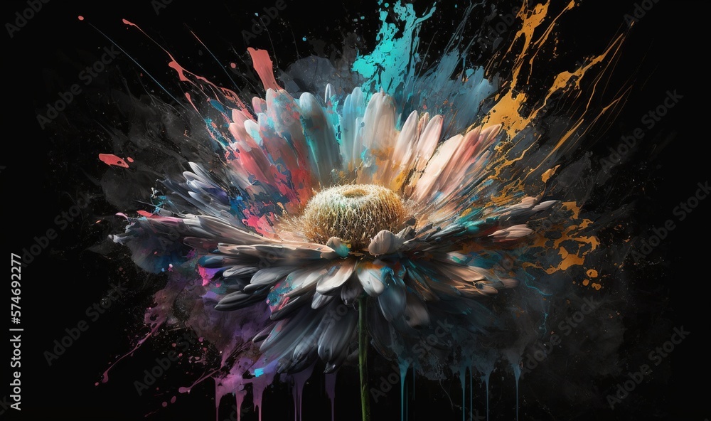 Sticker  a large flower with lots of paint splattered on it.  generative ai