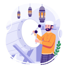 Muslim reading quran flat illustration