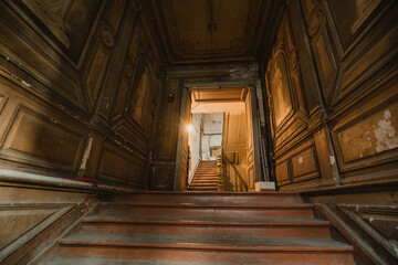 Entrance hall in old abandoned mansion