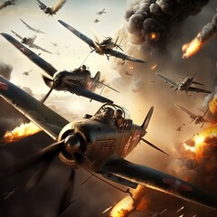 World War 2 aerial battle. Action scene. Made with Generative AI.