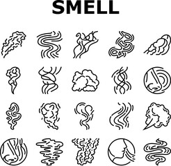 smell smoke gas nose aroma icons set vector