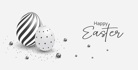 Happy easter banner template with white and black minimalist design eggs.