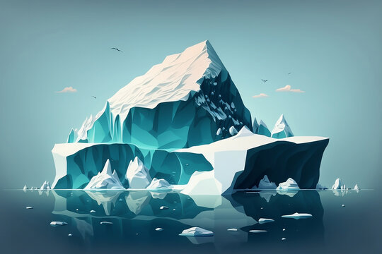 Ice berg floating in ocean, underwater part of the iceberg and tip. concept of global warming generated by Ai