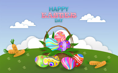 Easter Festival, Rabbit and Easter egg and flower of vector