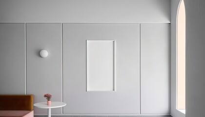 Empty room interior background natural light,Interior of modern and minimalist style living room with a copy space, frame mockup on wall for artwork, photo, painting or presentation,Generative AI