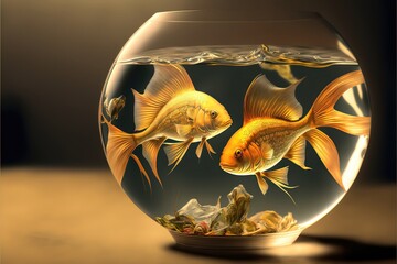 Naklejka na ściany i meble Goldfish in a Round Jar. Genrative AI