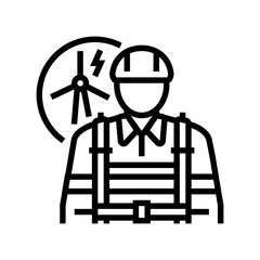 wind turbine technician repair worker line icon vector illustration