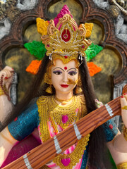 sarswati image with sitar or veena goddess of music hindu