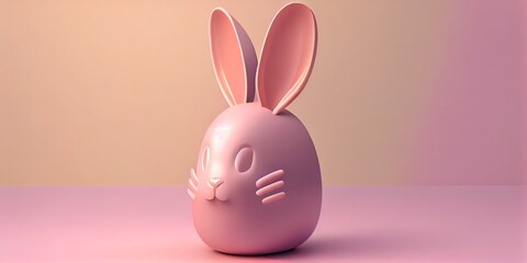 3d rendered Illustration of Creative easter egg with rabbit ears on pastel pink background. Minimal concept. 3d rendering. Generative AI