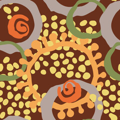 Abstract seamless vector pattern with circle, dots and spots decorative elements. Hand drawn background in boho style for textile print, fabric design, wallpaper and digital paper, wrapping.