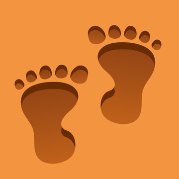 Bigfoot footprints on the ground. 3d footprints. Colored footprints.