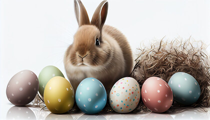 Fototapeta na wymiar easter, blank background, detailed, eggs, cute, realistic, bunny, animal, fur, pet, fluffy, ears, pets, grass, egg, green, baby, nature, domestic, young, holiday, animals, Generative IA