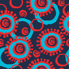 Abstract seamless vector pattern with circle, dots and spots decorative elements. Hand drawn background in boho style for textile print, fabric design, wallpaper and digital paper, wrapping.