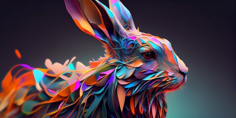 3d rendered Illustration of fantasy abstract portrait rabbit with a colorful. Generative AI